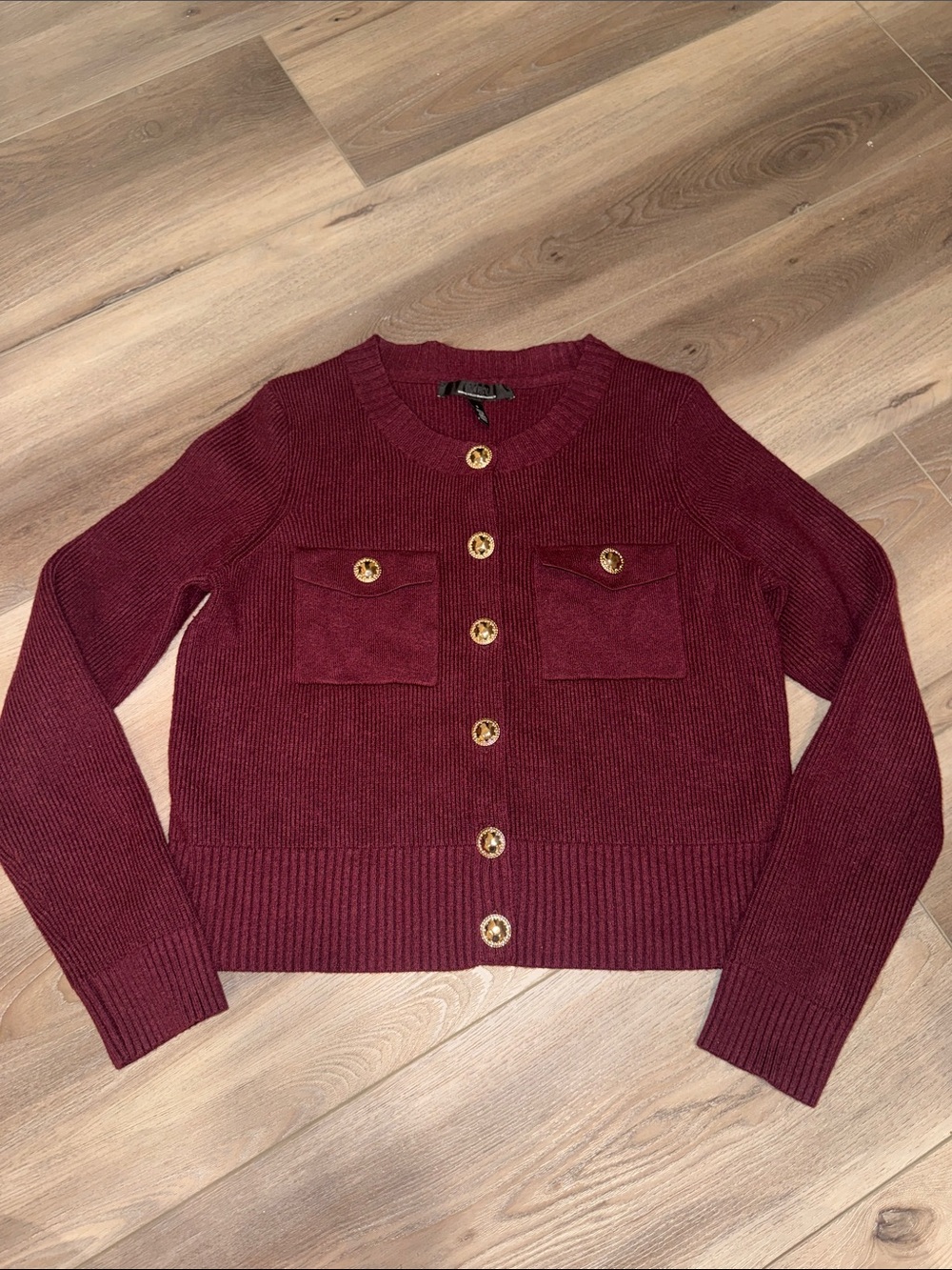 WHBM Womens Button-Front Ribbed Cardigan Sweater - Burgundy